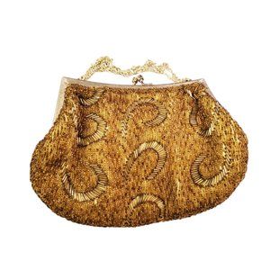 Magid Beaded Tan Purse Hand Made in Hong Kong